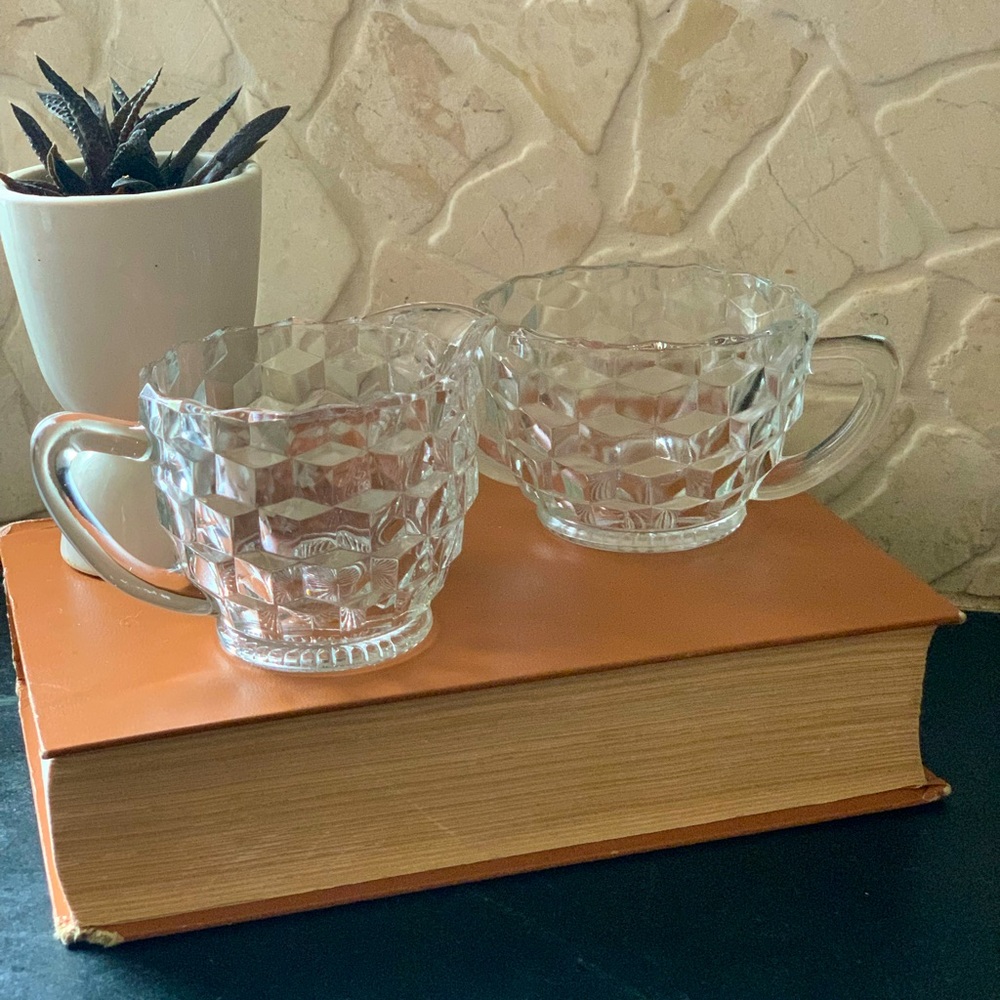 JEANNETTE GLASS | Vintage Cubist Cream and Sugar